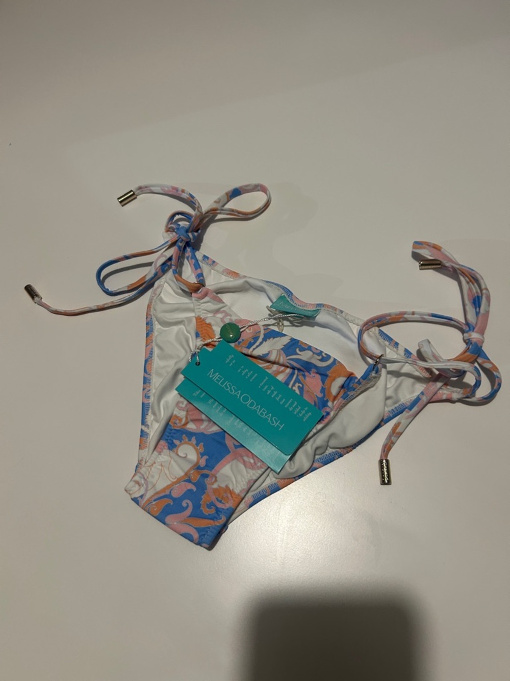 Melissa Odabash Paisley Tie-Side Bikini Bottom in Blue, Pink & Orange